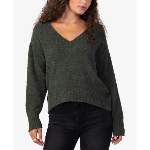 Sanctuary Women's Green forest Long-Sleeve V-Neck Sweatshirt Sweater L - Picture 1 of 10